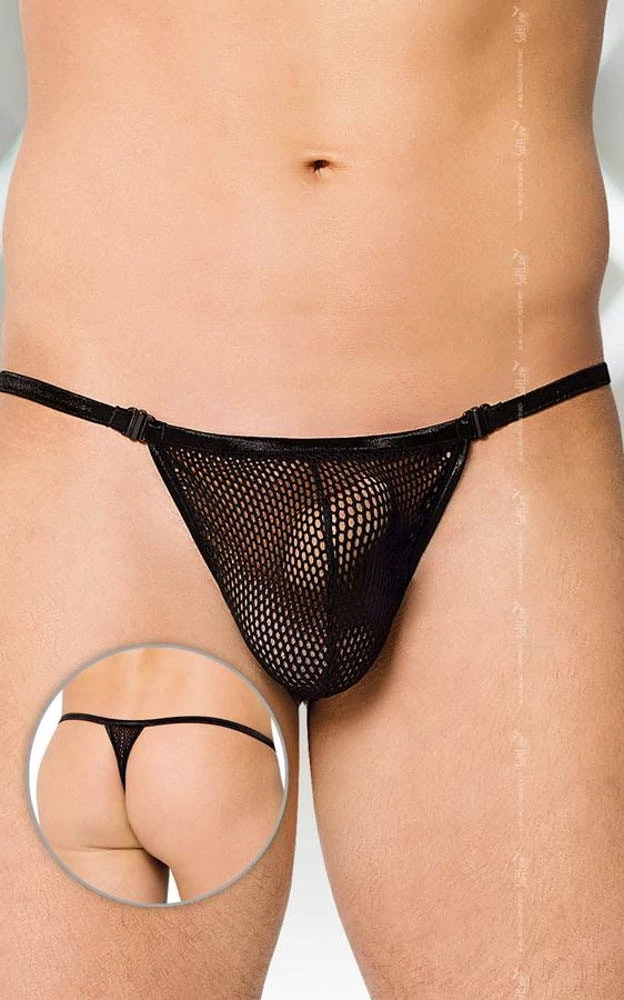 Softline - Thong 4434 - erotikus, hálós férfi tanga (S/L) - fekete