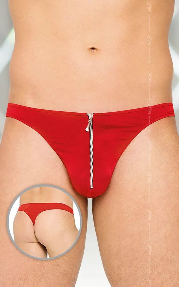 Softline - Thongs 4501 - erotikus, cipzáras, férfi tanga (XL) - piros
