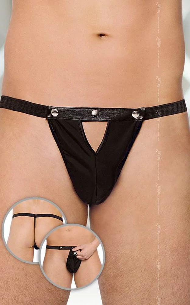 Softline - Thongs 4507 - erotikus, lenyitható férfi tanga (S/L) - fekete