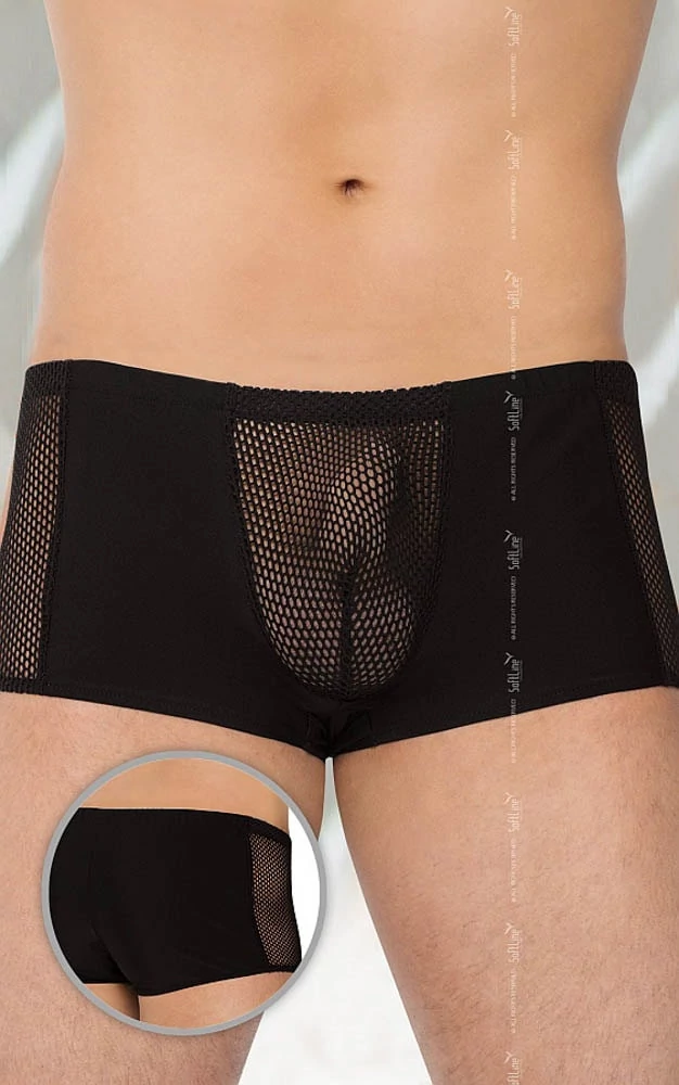 Softline - Thongs 4515 - erotikus, hálós férfi boxer (XL) - fekete
