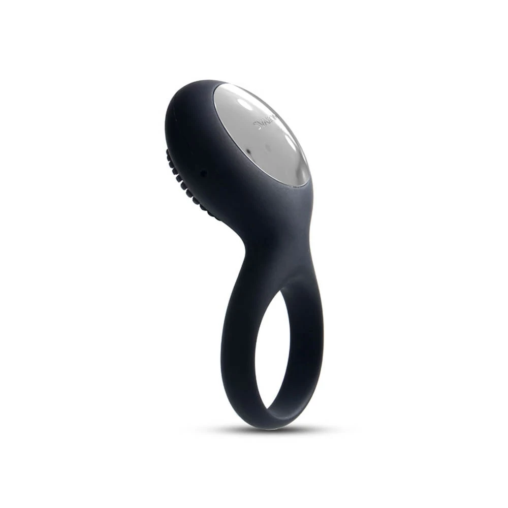 Svakom - Tyler - prémium, 5 funkciós vibrációs péniszgyűrű csiklóizgatóval (USB) - fekete