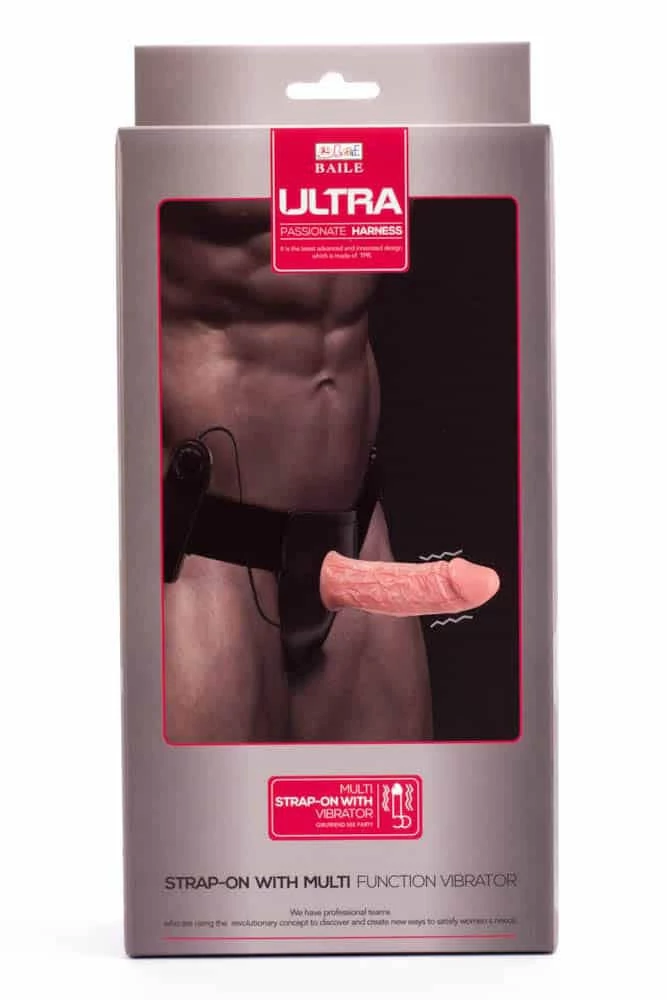 Baile - Ultra Strap-On with Vibration - felcsatolható, wired, élethű vibrátor állítható hevederrel (natúr)