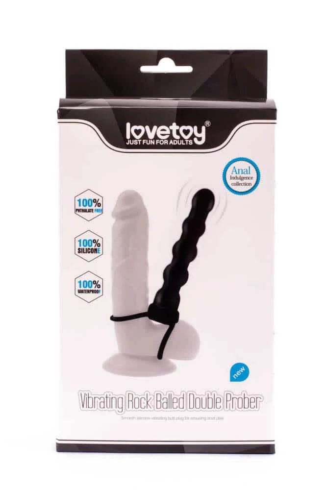 Lovetoy - Vibrating Rock Balled Double Prober - 5 szems, felcsatolható, vibrációs análdildó pénisz és heregyűrűvel fekete)