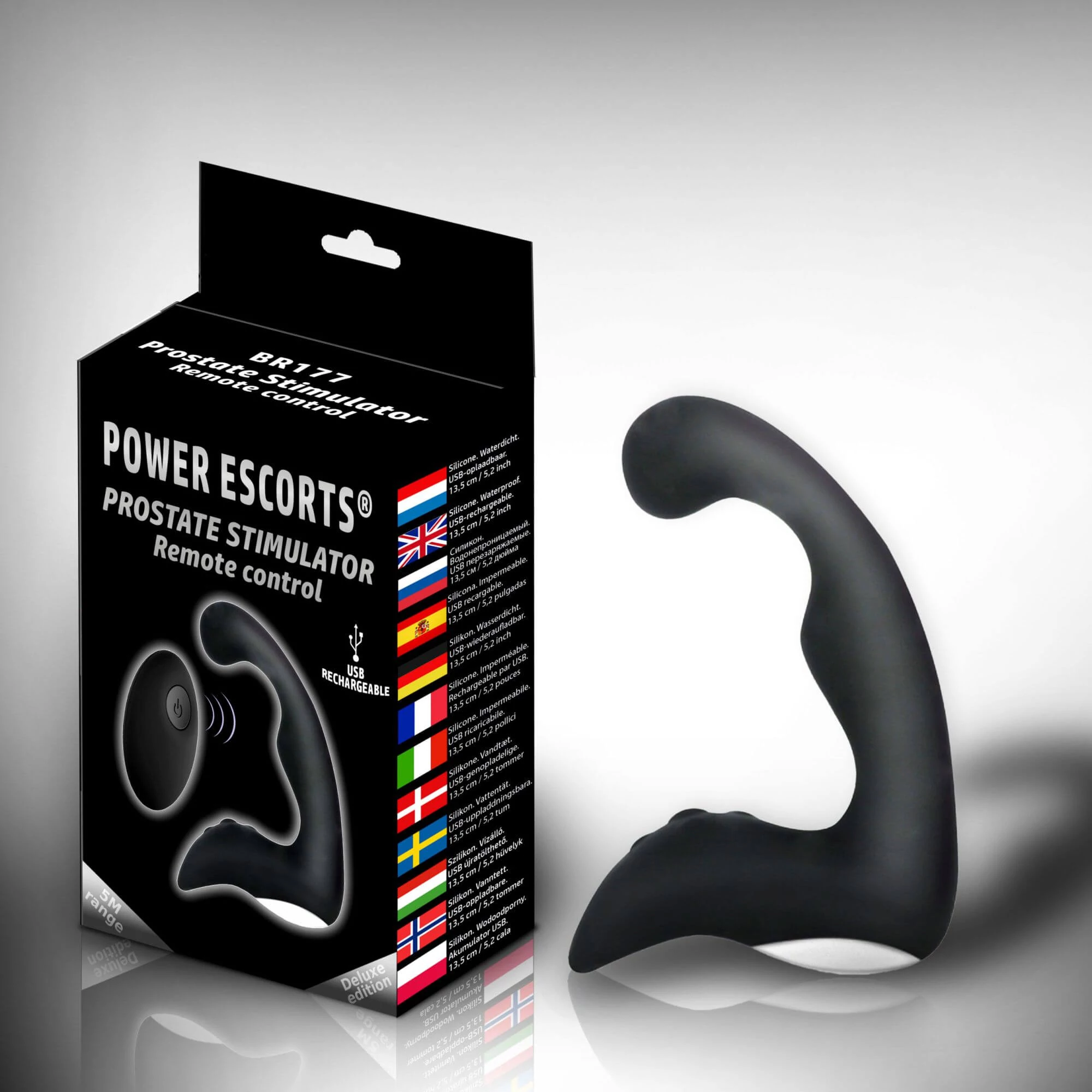 Power Escorts - Prostate Vibr Stimulator Remote Control - prémium, wireless prosztata és gát masszírozó (USB) - fekete
