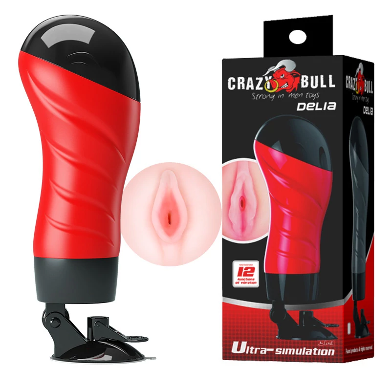 Pretty Love - Crazy Bull - Delia - 12 funkciós, rögzíthető vagina maszturbátor (piros)
